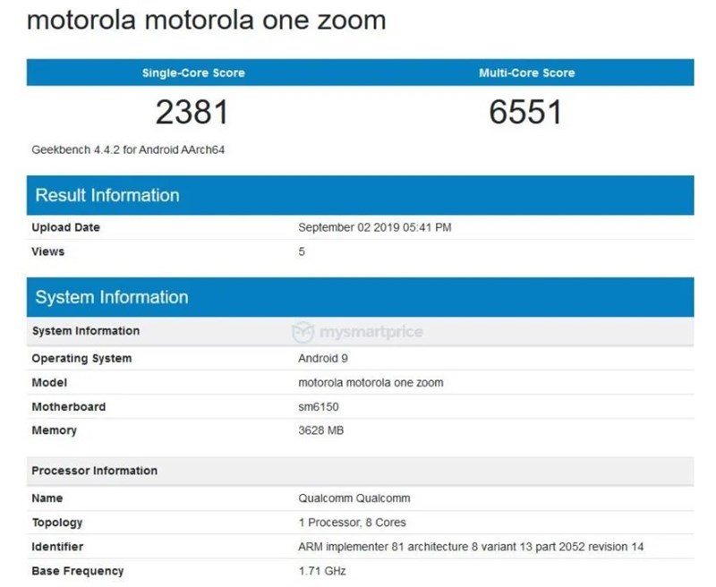 Motorola One Zoom có mặt trên Geekbench: Chip Snapdragon 675, RAM 4GB Motorola One Zoom có mặt trên Geekbench: Chip Snapdragon 675, RAM 4GB