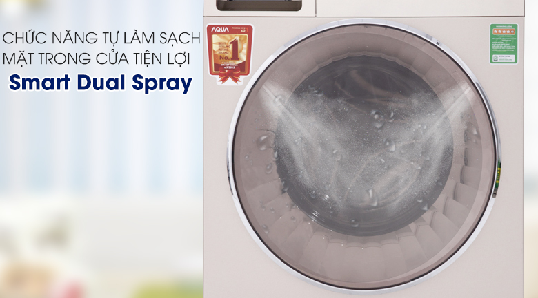 Tự làm sạch mặt trong cửa Smart Dual Spray Tổng quan dòng máy giặt Aqua năm 2019 > Tự làm sạch mặt trong cửa Smart Dual Spray