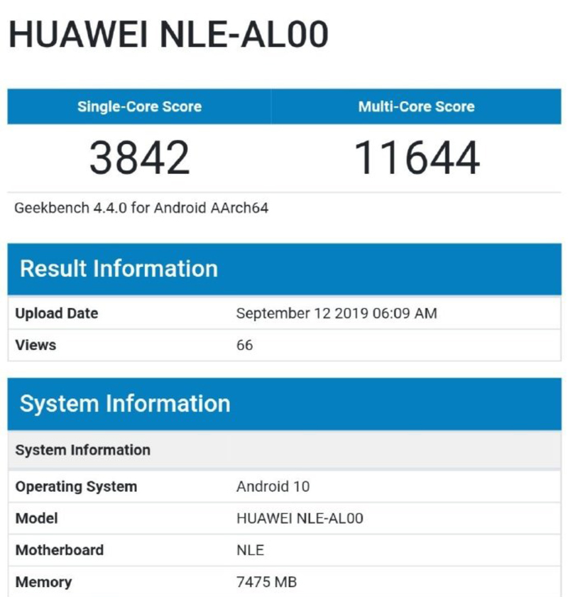 Geekbench Huawei NLE-AL00 Geekbench Huawei NLE-AL00