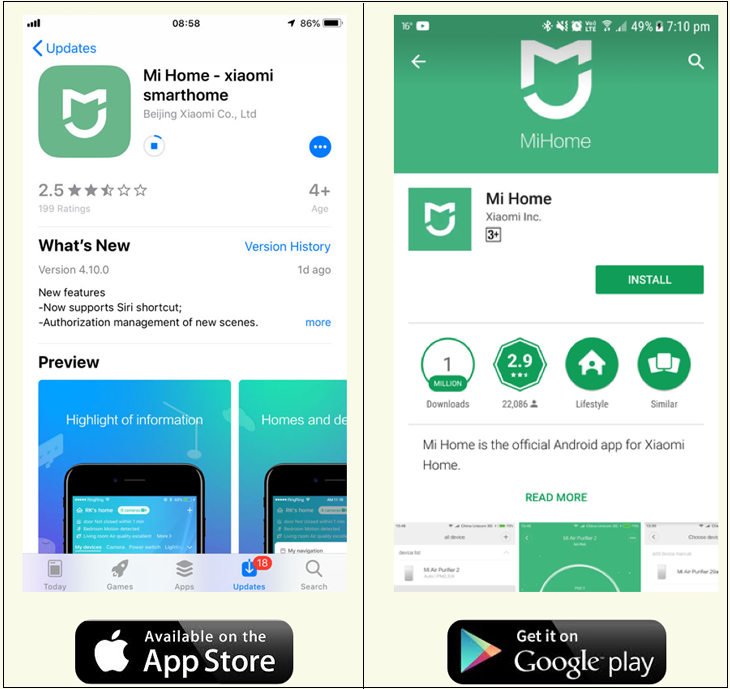 Đầu tiên bạn hãy tải và cài đặt ứng dụng Mi Home trên hệ điều hành iOS hoặc Android: