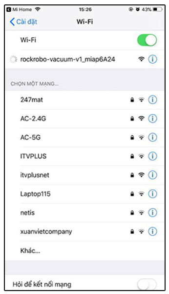 Hãy tìm và chọn wifi của robot hút bụi