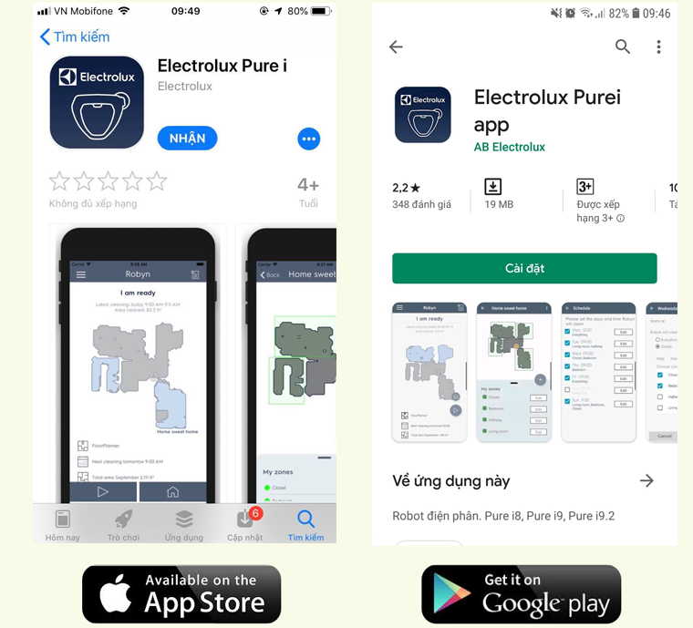 Ứng dụng Pure i9 có thể tải bằng Google Play hoặc App Store