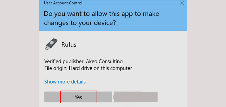 hãy nhấn Yes để cho phép ứng dụng thay đổi thiết bị.