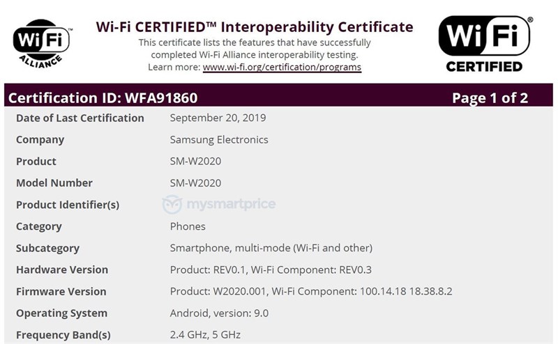 Điện thoại nắp gập Samsung SM-W2020 được Liên minh Wi-Fi chứng nhận - ảnh 2 Điện thoại nắp gập Samsung SM-W2020 được Liên minh Wi-Fi chứng nhận - ảnh 2