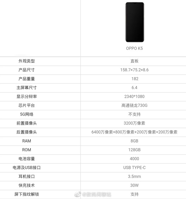 OPPO K5 lộ cấu hình: Snapdragon 730G, 4 camera, sạc nhanh VOOC 4.0 - ảnh 2 OPPO K5 lộ cấu hình: Snapdragon 730G, 4 camera, sạc nhanh VOOC 4.0 - ảnh 2