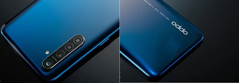 Mặt sau của OPPO K5 sở hữu cụm 4 camera và tên nhà sản xuất