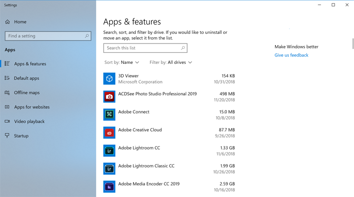 Tìm kiếm ứng dụng tên Windows 10