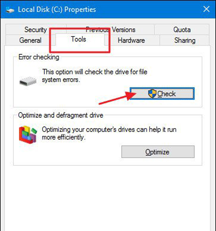 Cách kiểm tra tình trạng hoạt động ổ cứng trên máy tính Windows và MacOS > Trong tab Tool, chọn Check