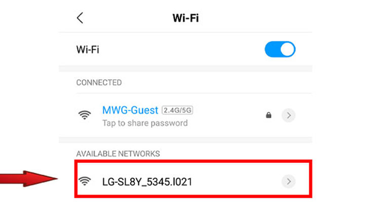 điện thoại/máy tính bảng kết nối Wifi Direct của loa LG SL8Y/SL10Y