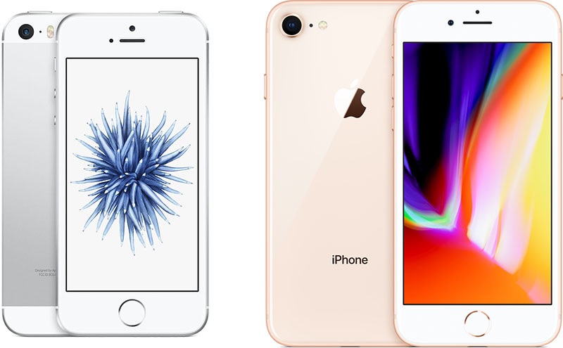 iPhone SE thế hệ đầu tiên (bên trái) và iPhone 8 (bên phải) iPhone SE thế hệ đầu tiên (bên trái) và iPhone 8 (bên phải)