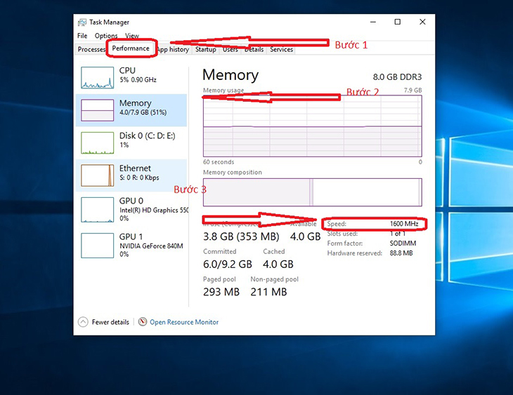 Bus của RAM là gì? Có ý nghĩa gì? Cách xem và kiểm tra bus RAM máy tính > Cách xem Bus RAM trên TaskManager