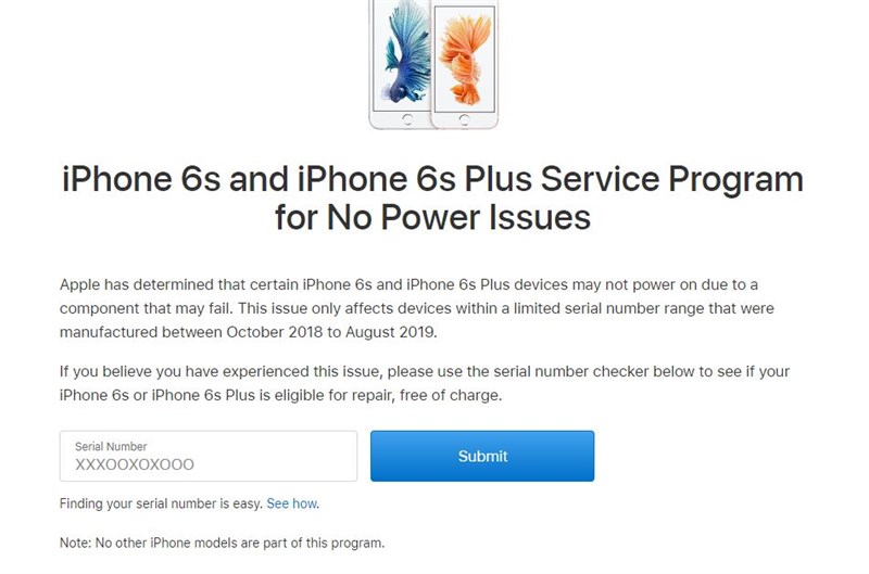 Apple tung ra chương trình sửa lỗi nguồn điện cho iPhone 6s và iPhone 6s Plus