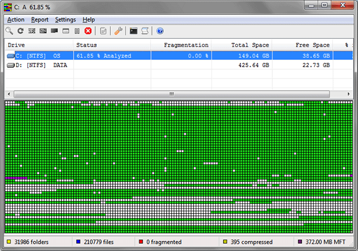 Giao diện phần mềm UltraDefrag