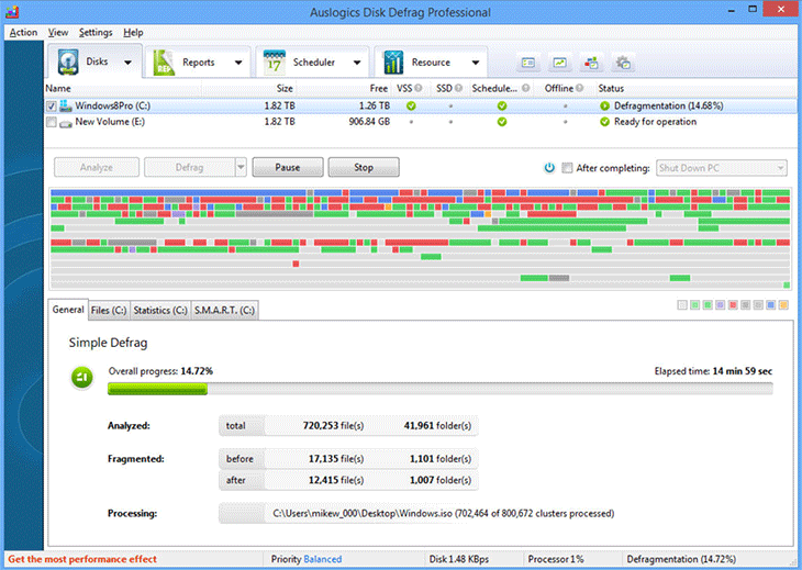 Giao diện phần mềm Auslogics Disk Defrag