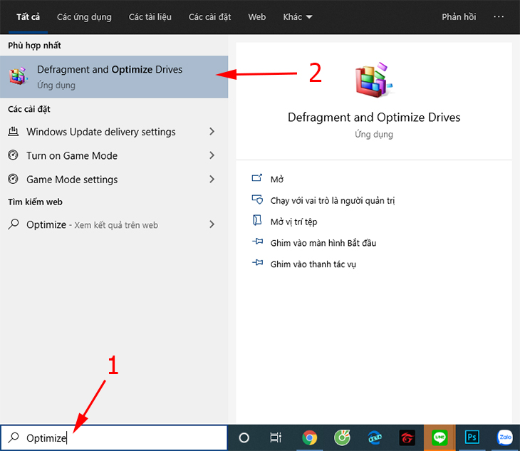 Optimize > Chọn Defragment and Optimize Drives