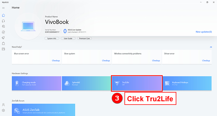 Công nghệ ASUS Tru2Life Video là gì? Có công dụng gì trên laptop? > Click chọn True2Life.