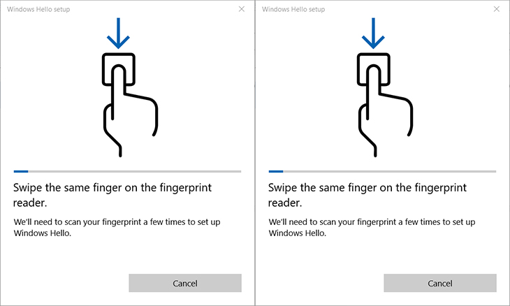 Windows Hello là gì? Cách cài đặt, kích hoạt và sử dụng Windows Hello > trượt một ngón tay vào Fingerprint Reader 