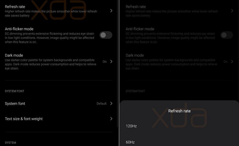 Tùy chọn tốc độ quét màn 120 Hz trong Cài đặt hiển thị trên MIUI 11