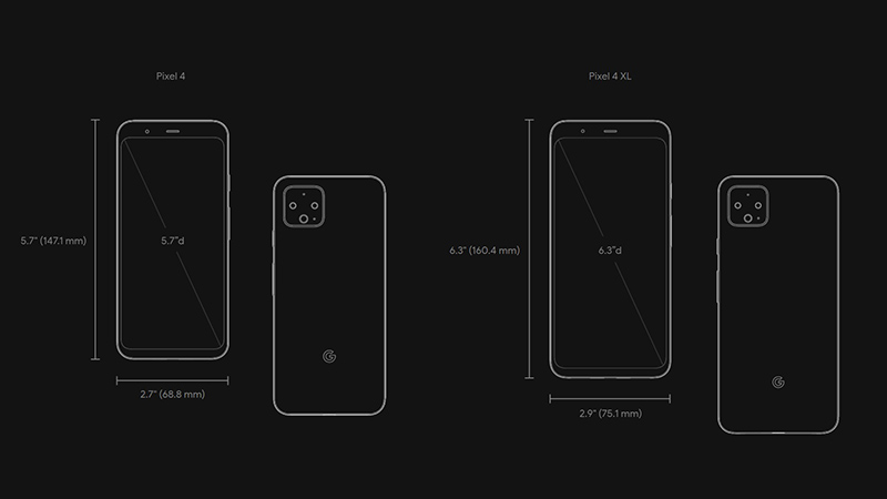 Kích thước màn hình của Google Pixel 4 và Google Pixel 4 XL.