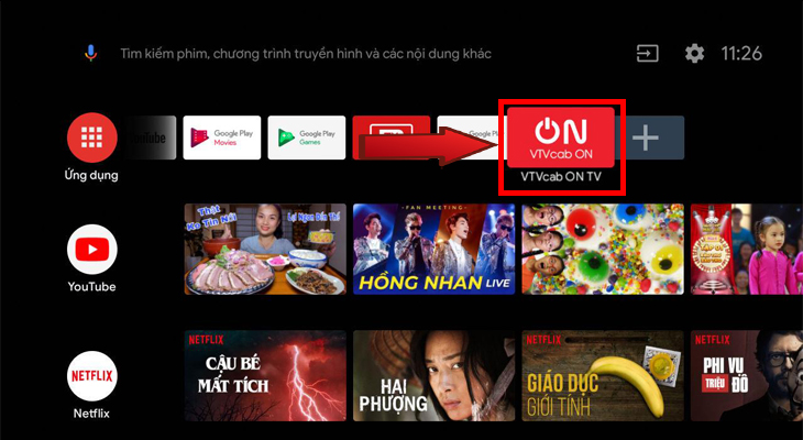 Mở ứng dụng VTVcab ON trên tivi TCL