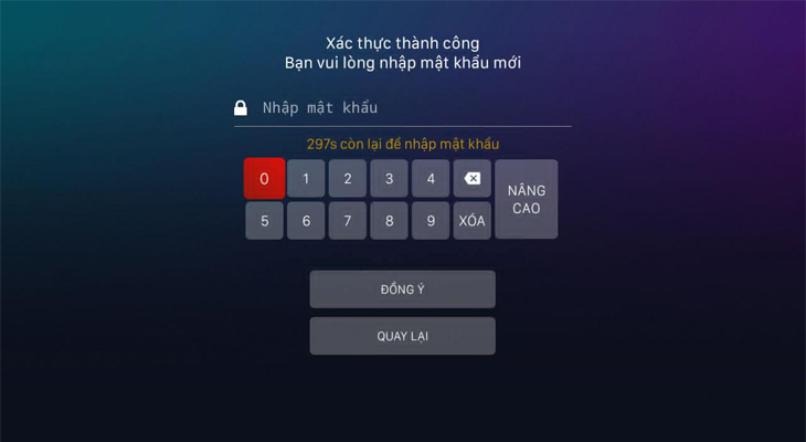 nhập mật khẩu mới cho tài khoản VTVcab ON