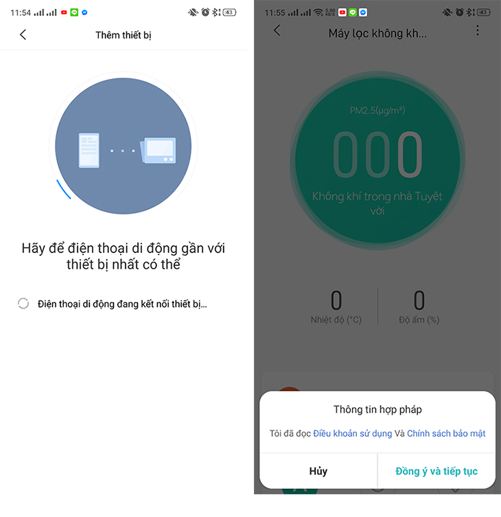 Chờ máy lọc không khí Xiaomi kết nối với điện thoại