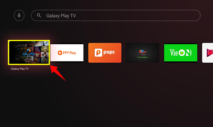 Cách sử dụng ứng dụng Galaxy Play (Fim+) trên tivi Sony mới nhất > Nhấn chọn ứng dụng Galaxy Play