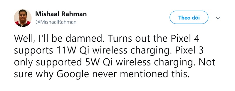 Google Pixel 4 hỗ trợ sạc nhanh cho mọi bộ sạc không dây chuẩn Qi, công suất lên đến 11W - ảnh 3 Google Pixel 4 hỗ trợ sạc nhanh cho mọi bộ sạc không dây chuẩn Qi, công suất lên đến 11W - ảnh 3