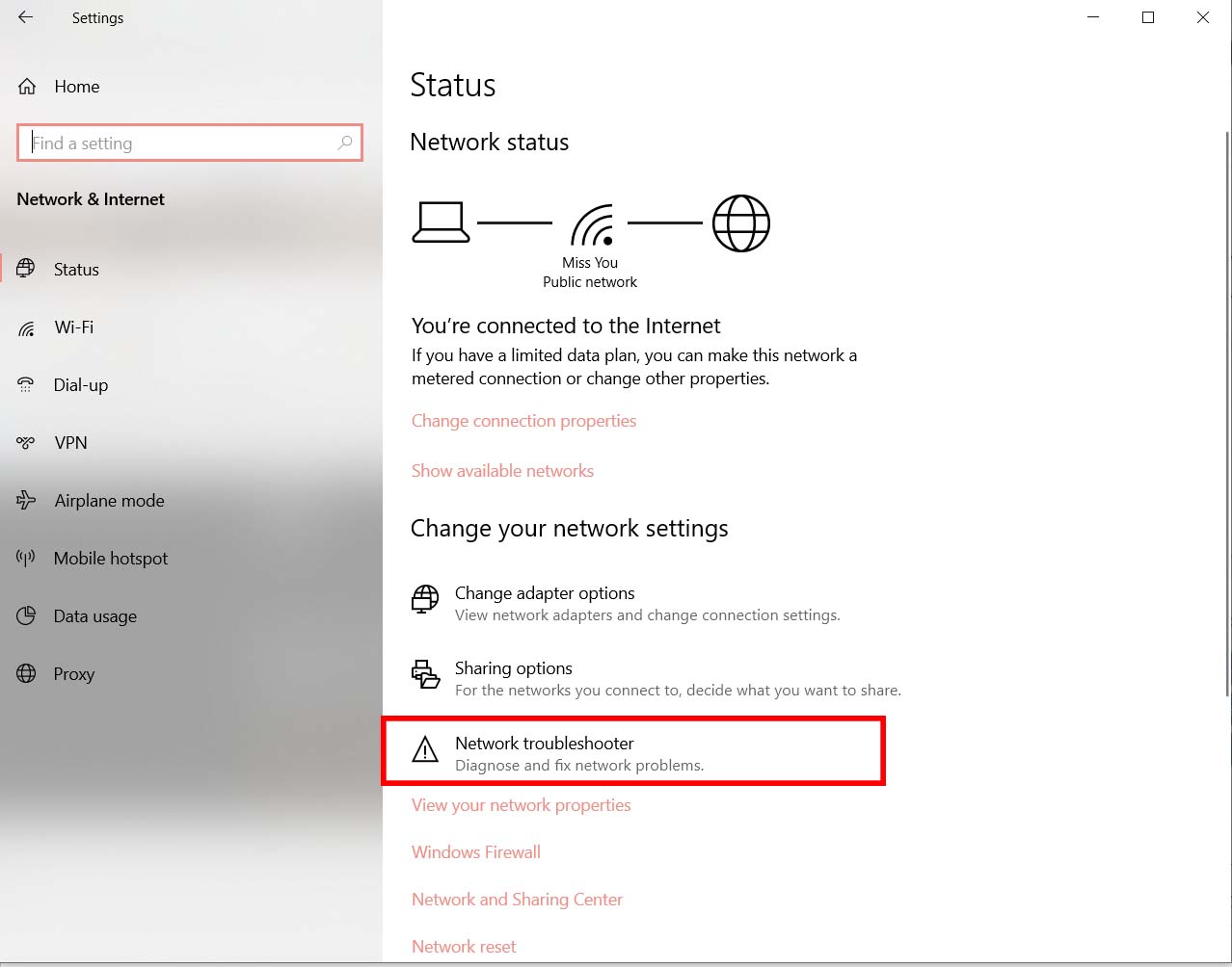 Sử dụng Windows Network Troubleshooter