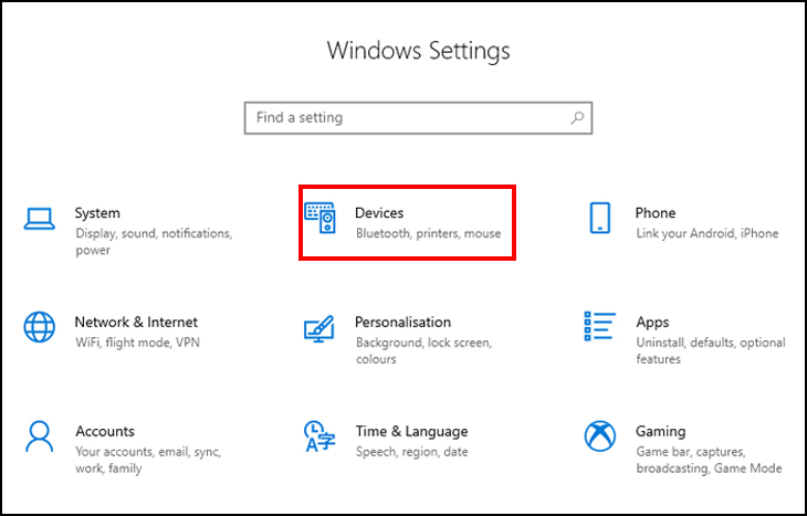 Cách kết nối máy in qua mạng LAN trên máy tính Windows và Mac > Vào devices trong settings