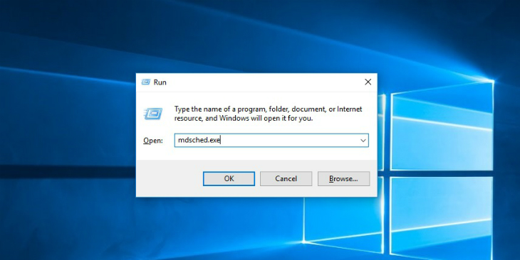 Bạn gõ câu lệnh mdsched.exe vào hộp thoại Run