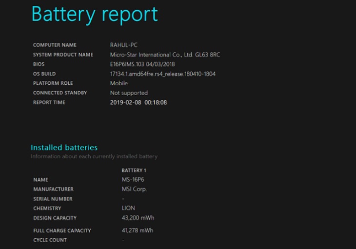 sử dụng Powercfg Battery Report