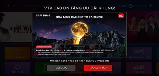 Cách kích hoạt gói khuyến mãi VTVcab ON trên tivi Samsung