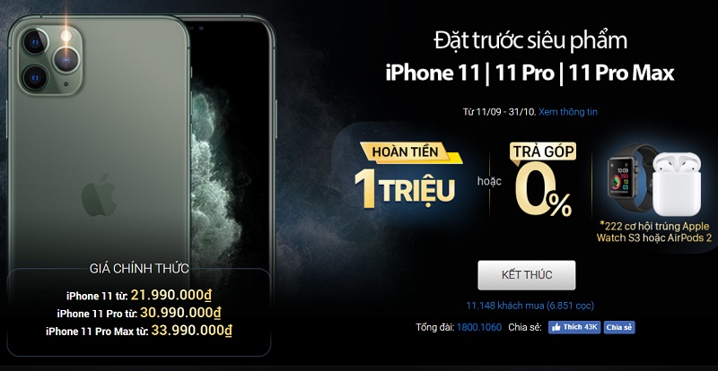 Giá bán của bộ ba iPhone 11 mới tại Thế Giới Di Động