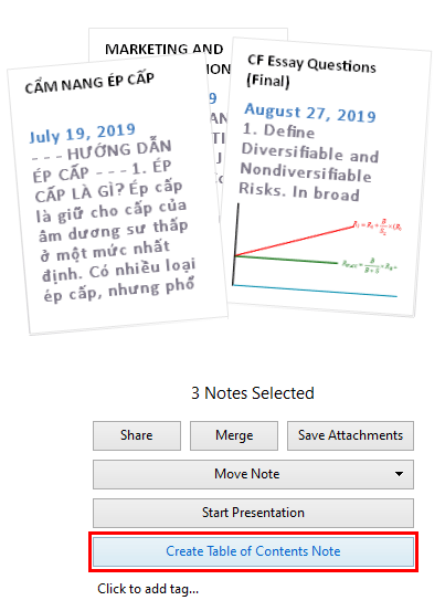Tạo mục lục ghi chú bằng công cụ Create Table of Contents Note