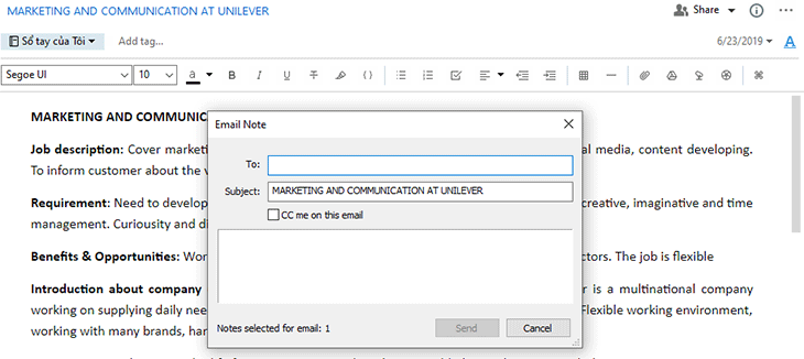 Chuyển tiếp nội dung ghi chú thành dạng email và gửi cho người khác