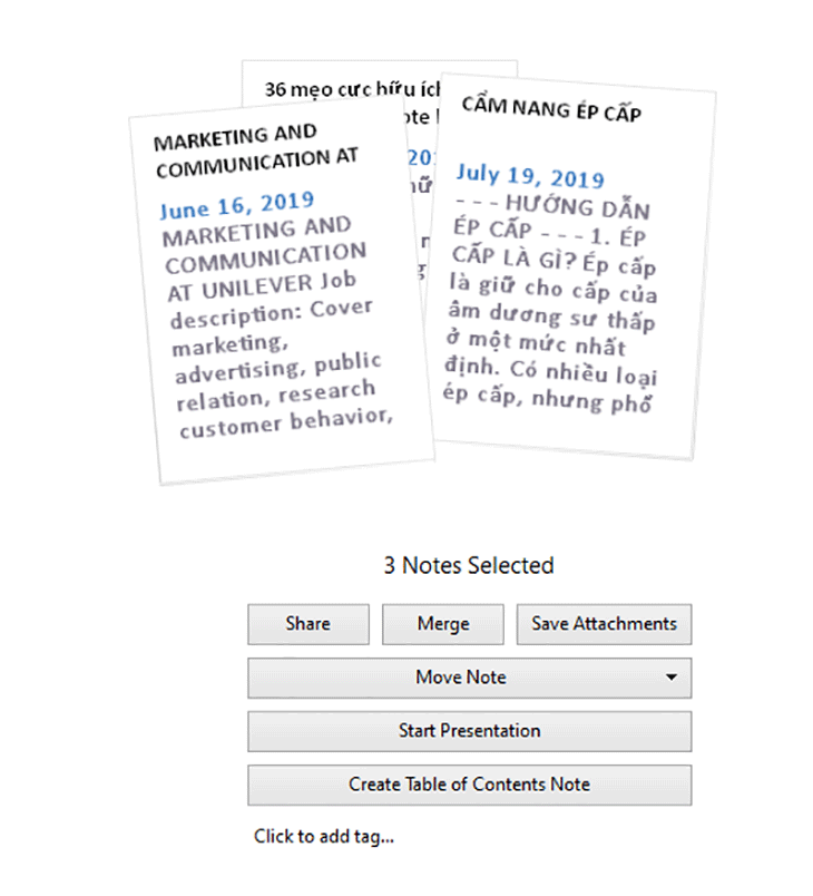 Chọn nhiều ghi chú cùng lúc và gộp chúng lại bằng công cụ Merge