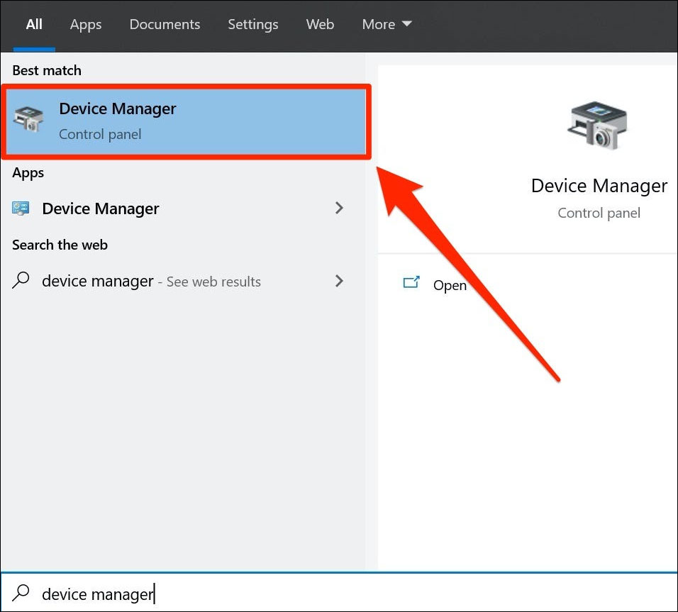 Nhập từ khoá Device manager trên khung tìm kiếm của Start