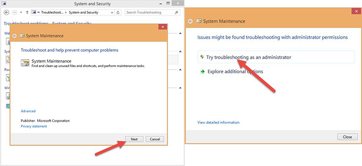  nhấn vào mục Try troubleshooting as an administrator.