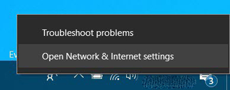 Click chuột phải lên biểu tượng Wifi (biểu tượng mạng ngay góc phải bên dưới màn hình) Open network & Internet Settings.