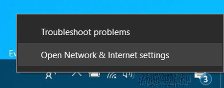 Click chuột phải lên biểu tượng Wifi (biểu tượng mạng ngay góc phải bên dưới màn hình)> Open network & Internet Settings.