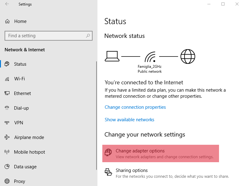 Chọn Change adapter options