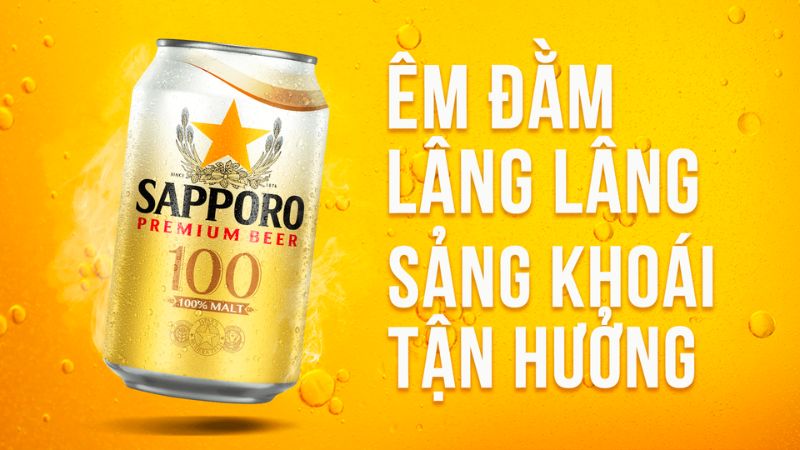 Bia lon Sapporo Premium 100% Malt