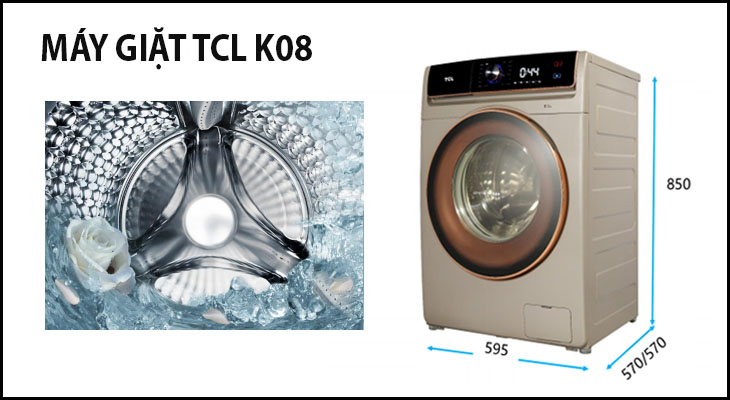 Tổng quan các dòng máy giặt TCL năm 2019 > Máy giặt cửa trước K08