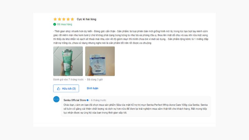 Review sữa rửa mặt Senka Perfect Whip Acne Care từ người dùng
