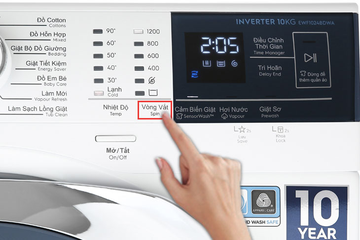 Hướng dẫn sử dụng máy giặt Electrolux 10 kg EWF1024BDWA > Vắt (vòng/phút)