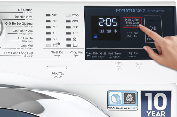 Hướng dẫn sử dụng máy giặt Electrolux 10 kg EWF1024BDWA > Điều chỉnh thời gian giặt