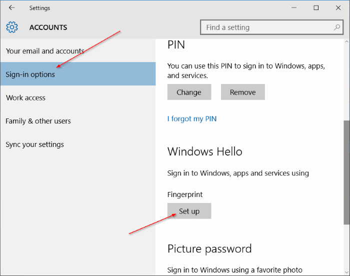 Sau khi có mã PIN, nhấn vào nút Cài đặt (Setup) bên dưới mục Windows Hello để mở Trình cài đặt thuật sĩ Windows Hello