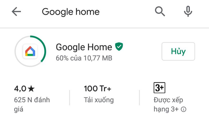 Điện thoại/máy tính bảng đang cài ứng dụng Google Home