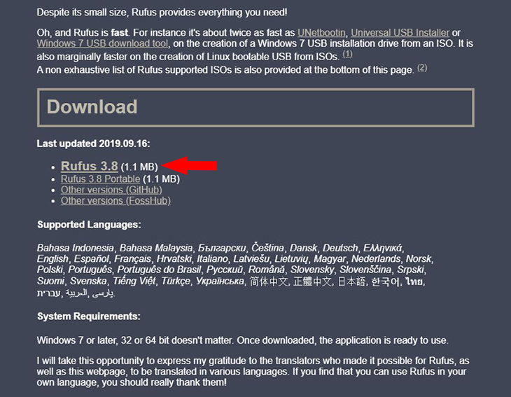 Tải Rufus, phần mềm tại USB Boot